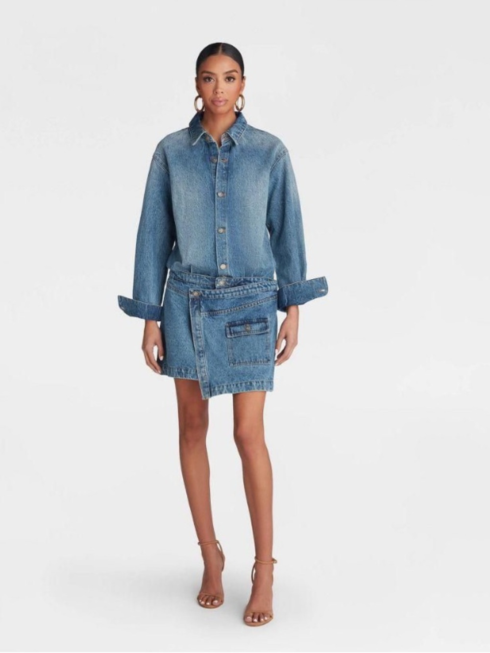 NWT KBB Denim Shirt Jacket and Wrap Skirt Dress 1 piece  - Light Blue